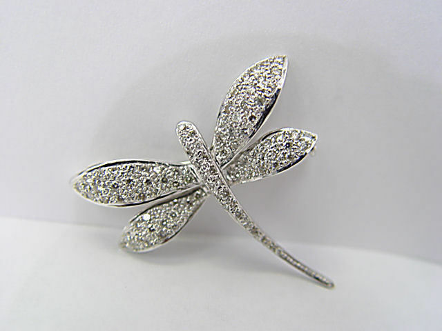 DIAMOND ROUND BRILLIANT SHAPE DRAGON FLY DIAMOND PIN BROOCH