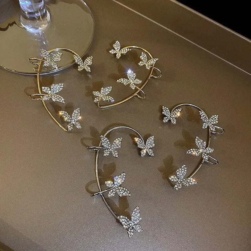 Zircon Butterfly Earrings Butterfly Wrap around Ear Earrings Adjustable Ear Cuff