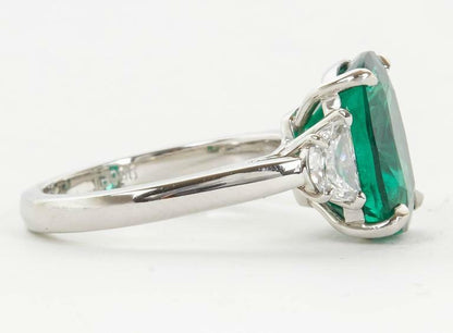 Fine 4.21 Carat GIA Cert Minor Oil Emerald Diamond Platinum Ring