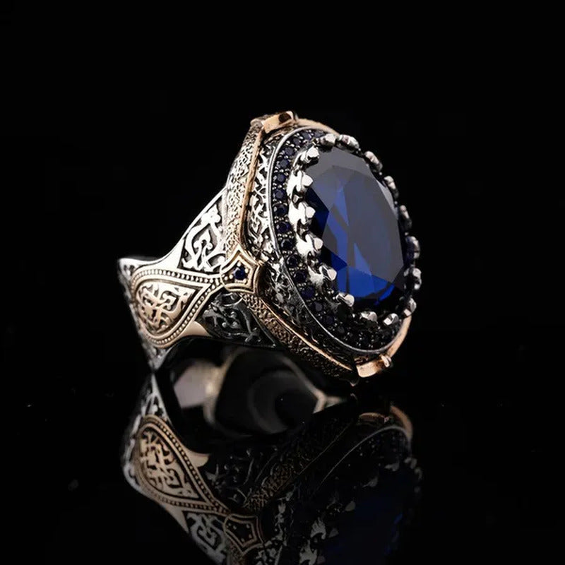 Luxurious Silver Color Blue Gem Men'S Ring Wedding Anniversary Gift Size 7-14