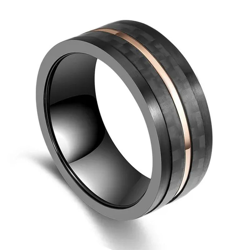 8Mm Wide Mens Stainless Steel Carbon Fiber Ring Engagement Wedding Band Exquisit