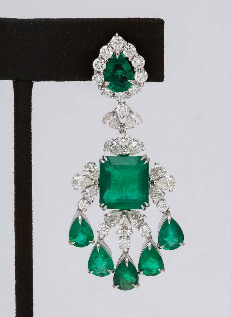 Green Emerald and Diamond Chandelier Earring