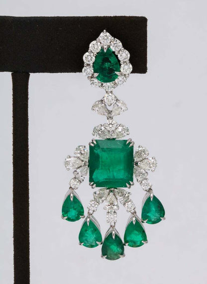 Green Emerald and Diamond Chandelier Earring