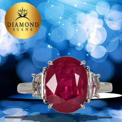 GRS Certified 6.01 Carat GIA Cert Ruby 1.10 Carat Diamond Platinum Ring Ruby
