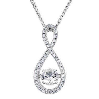 Dancing Lab Created White Sapphire and 0.12 CT. T.W. Diamond Infinity Pendant in