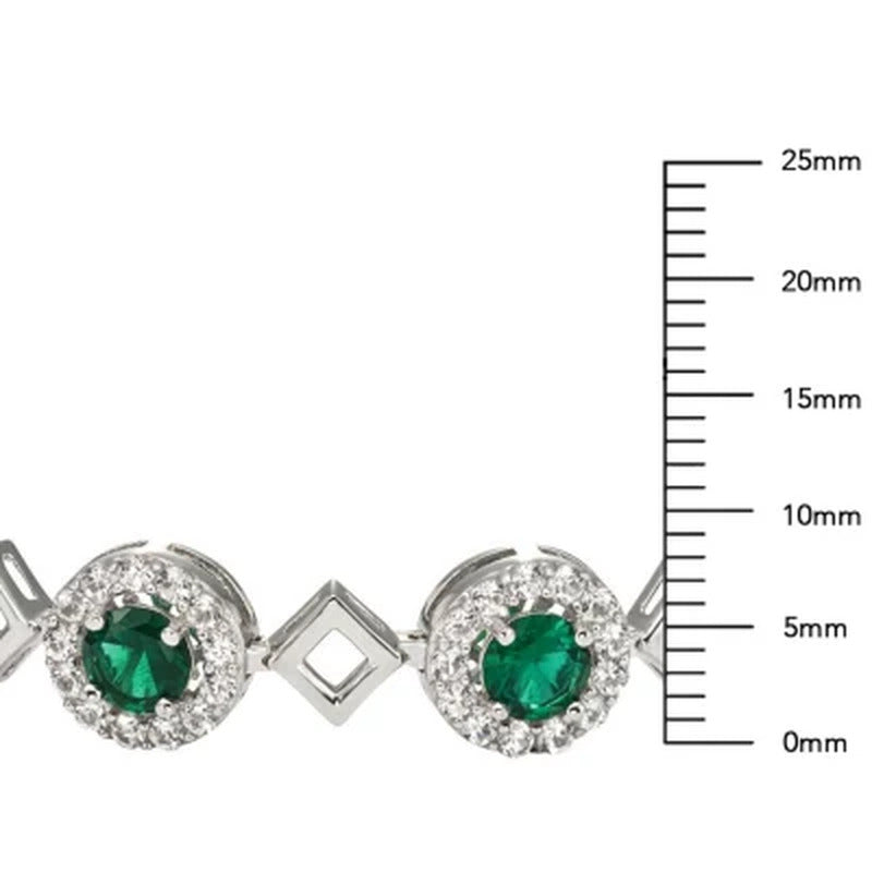 Created Emerald and Created White Sapphire Bracelet in Sterling Silver