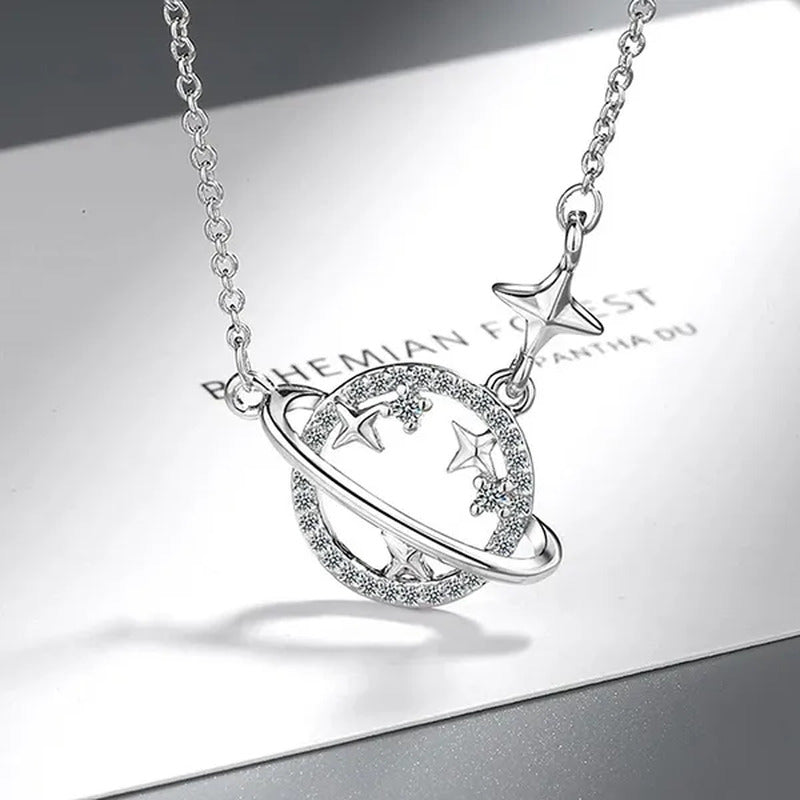 Women Fashion Diamond Hollow Planet Zircon Necklace Clavicle Chain