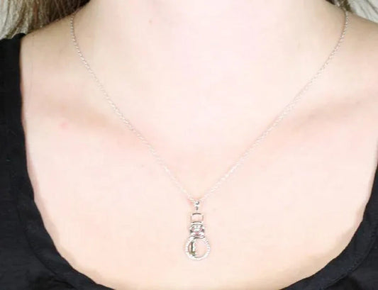 Snowman Pendant Necklace with Diamond Accent in Sterling Silver with Chain