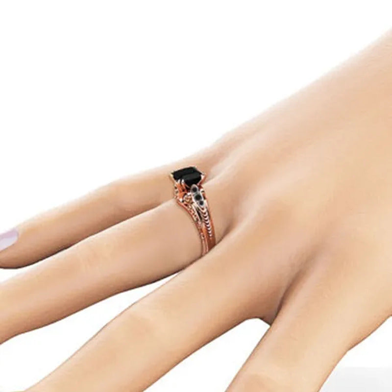 Most Popular Black Sapphire Rose Gold Ring Square Diamond Ring Designs for Women