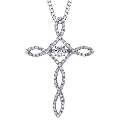 Dancing Created White Sapphire and 0.15 CT. T.W. Diamond Cross Pendant in Sterli