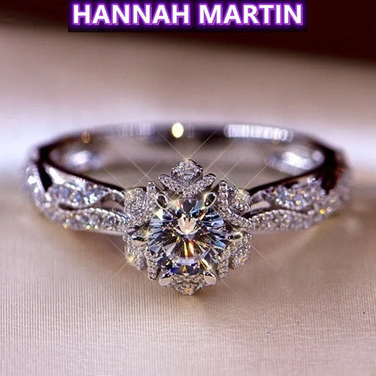 Hannah Martin Exquisite 0.8Ct White Sapphire Diamond Ring Women Bridal Engagemen