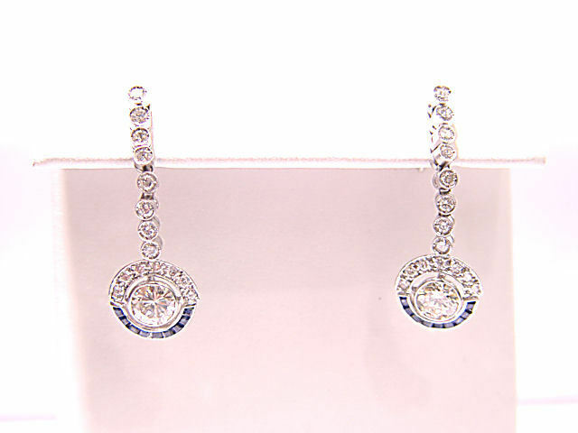 2 ROUND BRILLIANT CUT LARGER DIAMONDS DROPS SET BAGUETTE