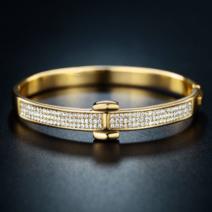 Peermont 18K Gold Plated Belt Bangle Bracelet with Clear Austrian Crystal Crysta
