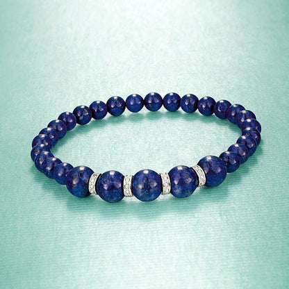 6-8Mm Gem Bead Stretch Bracelet with .24 Ct. T.W. Diamonds in Sterling Silver