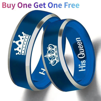 Buy 1 Get 1 Free！！！His Queen Her King Rhinestones Studded Crown Stainless Steel
