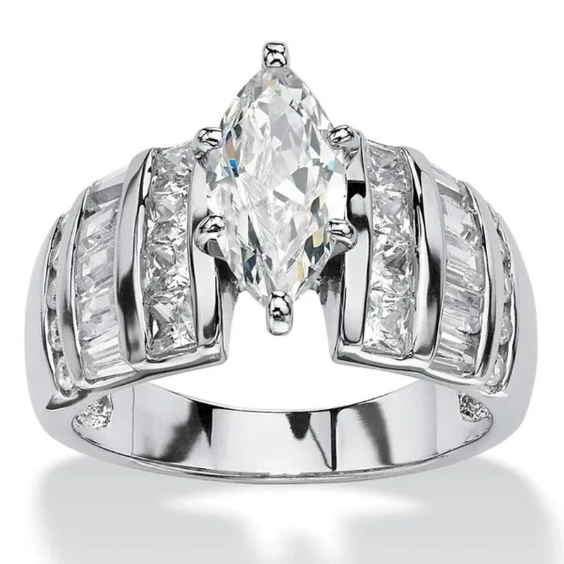 Trendy Claw Setting Marquise Diamond 925 Sterling Silver Zircon Ring for Women E