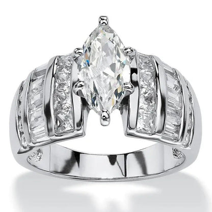 Trendy Claw Setting Marquise Diamond 925 Sterling Silver Zircon Ring for Women E