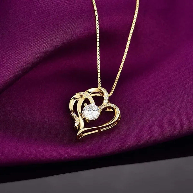 Double Heart Birthmonth Lucky Pendant Necklace for Women 12 Months Birthstone Di