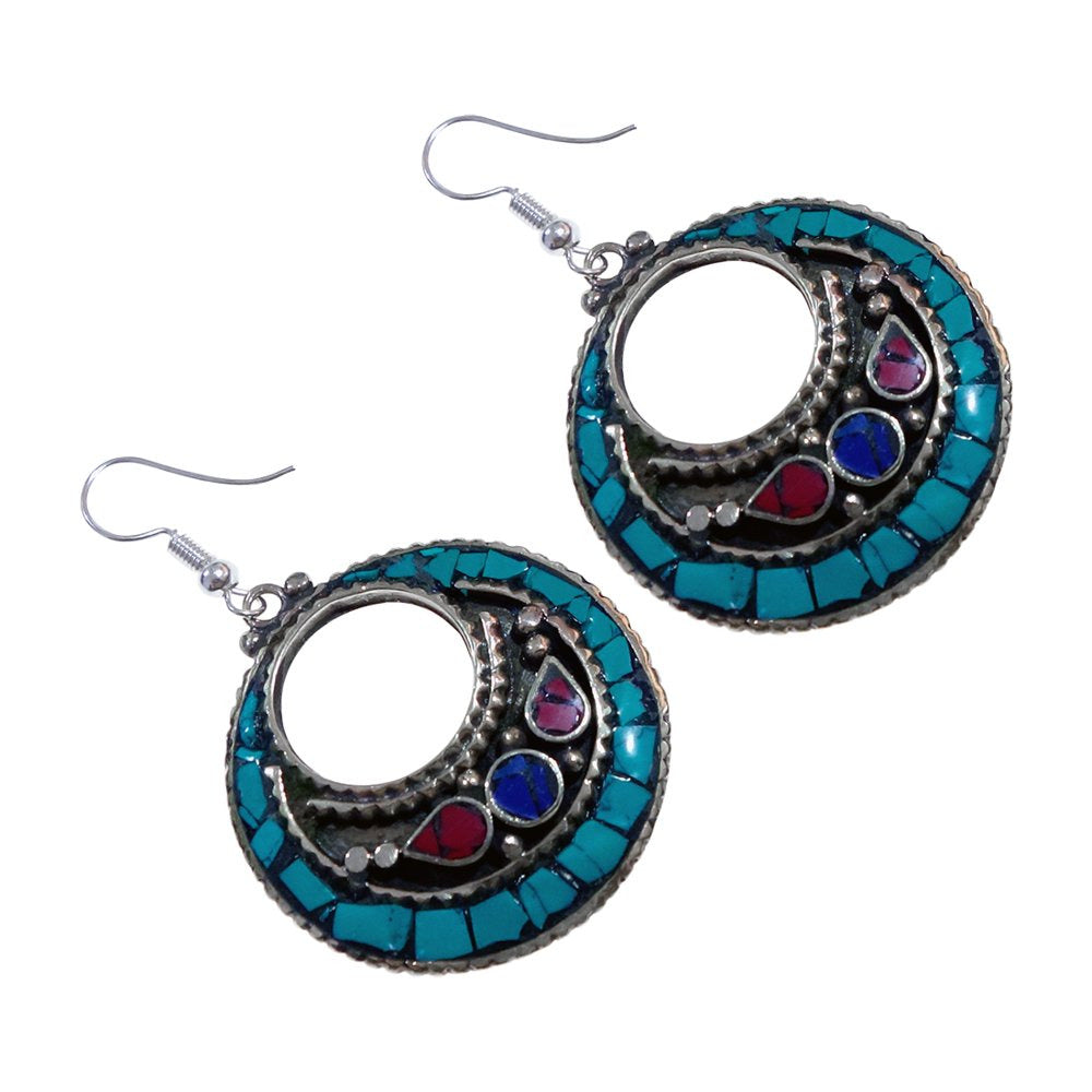 Handmade Dangle Earring for Women, Coral Lapis Lazuli Turquoise Gemstone Earring