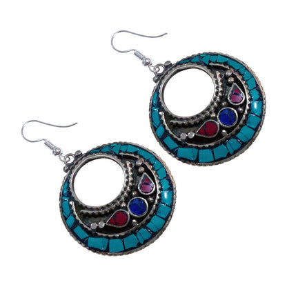 Handmade Dangle Earring for Women, Coral Lapis Lazuli Turquoise Gemstone Earring