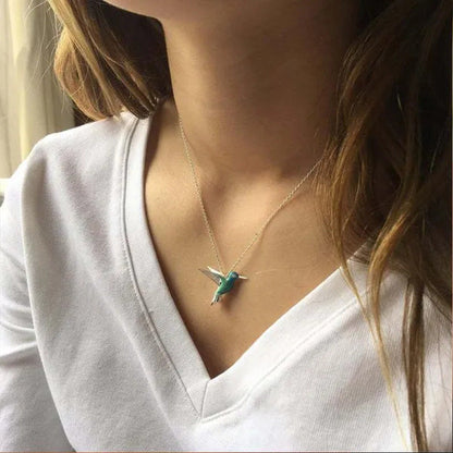 Fashion Hummingbird Pendant Necklace Cute Blue Enamel Bird Pendant Bridal Weddin