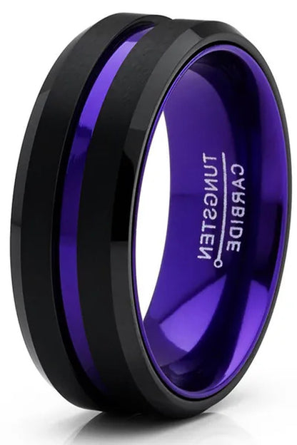 Men'S Tungsten Carbide Ring Grooved Wedding Band Color Interior 8MM Blue Red Gre