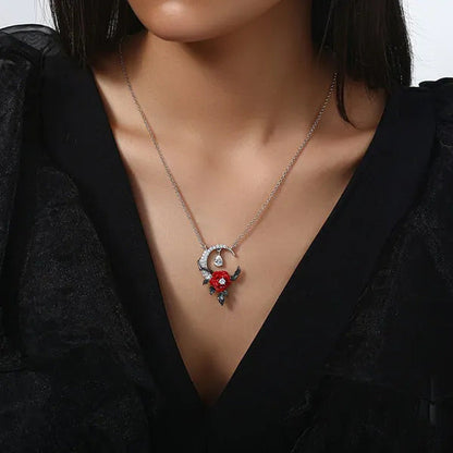 Creative Exquisite Crescent Pendant Rose Necklace 925 Sterling Silver Necklace F