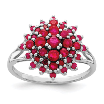 925 Sterling Silver Rhodium-Plated Natural Ruby Starburst Design Womens Cocktail