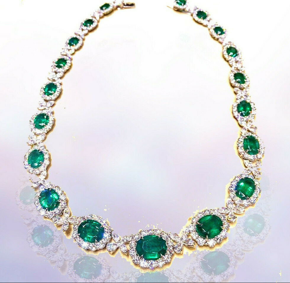 EMERALD GREEN OVAL SHAPE SET DIAMOND PEAR MARQUISE ROUND SHAPE DIAMOND NECKLACE