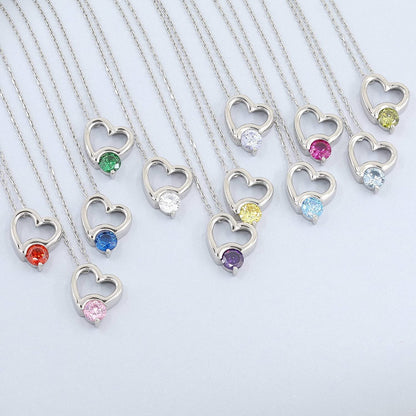 Sterling Silver Necklace for Women with Cubic Zirconia Stone , Heart Pendant Cha