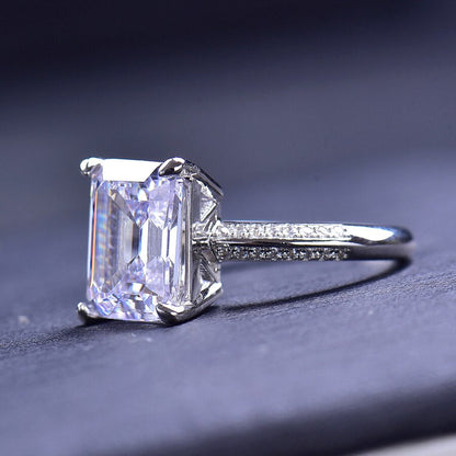 8X10Mm 5CT Emerald Cut D Moissanite Ring with GRA Certificate 100% - S925