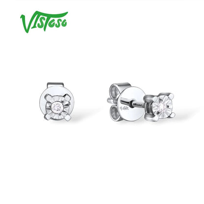 Pure 14K 585 White Gold Sparkling Illusion-Set Miracle Plate Diamond Earrings