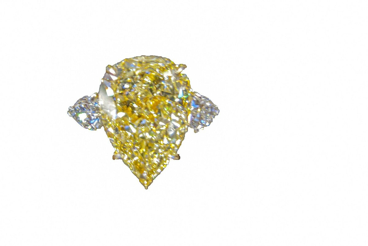 GIA CERTIFIED FANCY LIGHT YELLOW PEAR SHAPE SI2 SIDE PEAR ENGAGEMENT RING