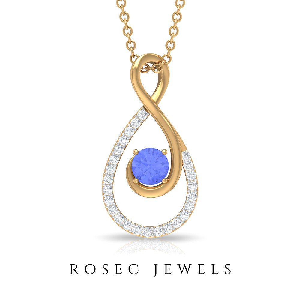 Tanzanite and Diamond Teardrop Pendant Necklace for Women, 14K Yellow Gold, with