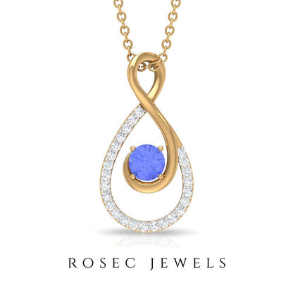 Tanzanite and Diamond Teardrop Pendant Necklace for Women, 14K Yellow Gold, with
