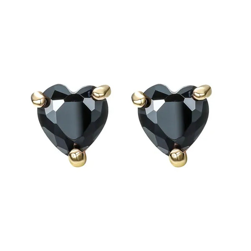 Elegant Love Heart Black Diamond 18K Rose Gold Stud Earrings Vintage Earrings Ba