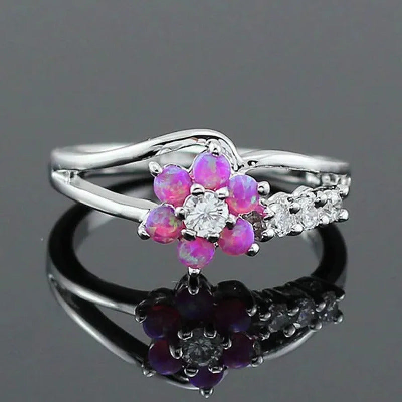 Delysia King Exquisite round Cut White Fire Australian Gemstone Flower Ladies Op