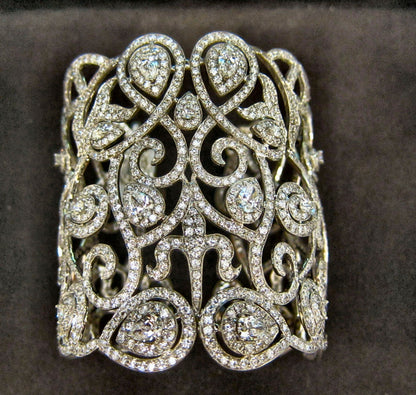 DIAMOND ROUND BRILLIANT PEAR SHAPE BIG CUFF DIAMOND SET PRONG BEZEL SET BANGLE