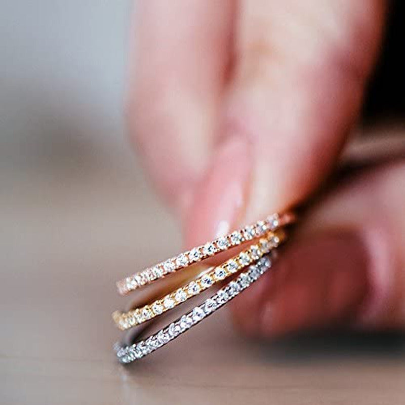 14K Gold Plated Solid 925 Sterling Silver CZ Simulated Diamond Stackable Ring Et