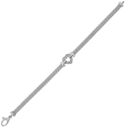 0.12 CT. T.W. Diamond Heart Mesh Bracelet in Italian Sterling Silver, 7.5"