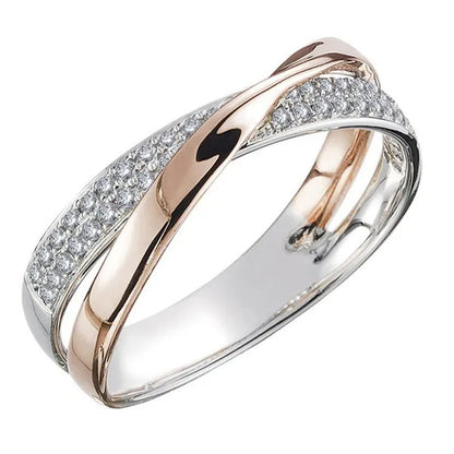 Newest Fresh Two Tone X Shape Cross Rose Gold Ring Fashion Wedding Engagement Di