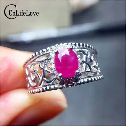 Vintage Ruby Ring 5 Mm * 6 Mm Natural Africa Ruby Silver Ring Solid 925 Sterling