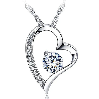 Bridal Wedding Clavicle Necklace 925 Sterling Silver Diamond Heart Necklace for