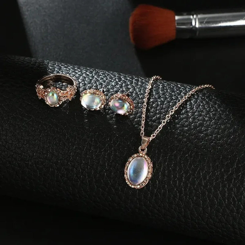 3 Pieces / Set of Natural Opal Jewelry Set Crystal Gemstone Pendant Necklace Ear