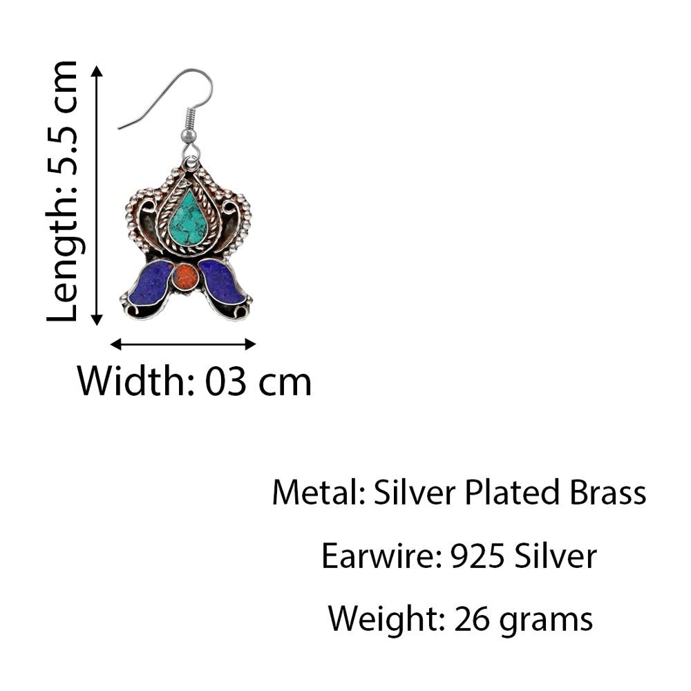Drop Earring for Women Teens Compressed Turquoise Lapis Lazuli & Coral Inlay Bea