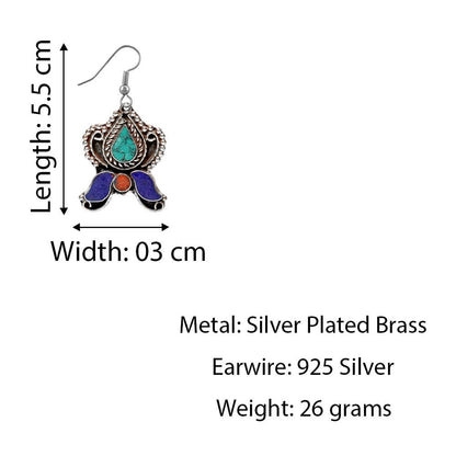 Drop Earring for Women Teens Compressed Turquoise Lapis Lazuli & Coral Inlay Bea
