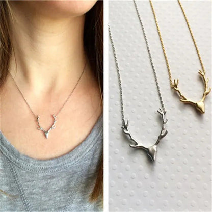 Tiny Cute Deer Horn Necklace Simple Elegant Horn Statement Necklace Antler Penda
