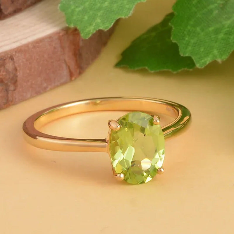 Shop LC Peridot Oval 925 Sterling Silver Vermeil Yellow Gold Plated Solitaire Ri