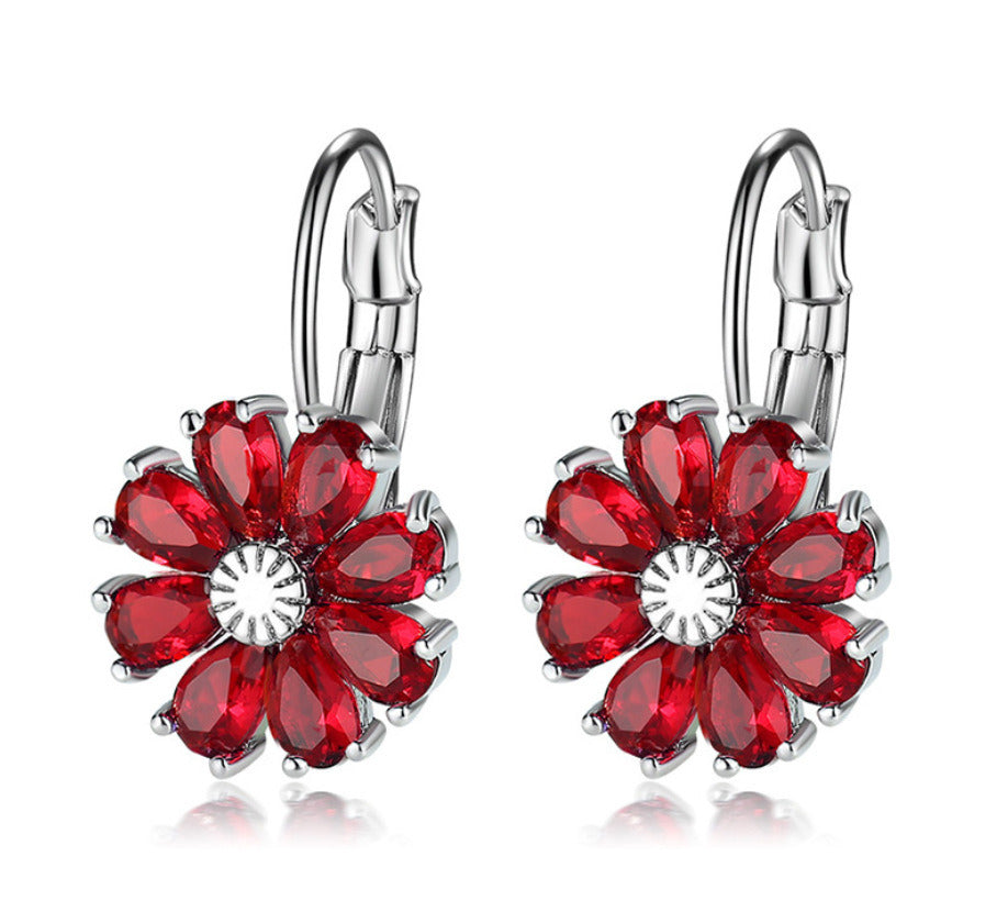 Copper Zircon Floral Diamond Necklace Stud Earrings