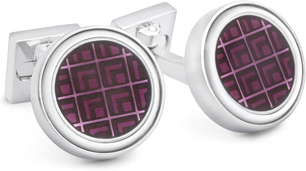 Ike Behar Men'S Burgundy Enamel round Shape Cufflink